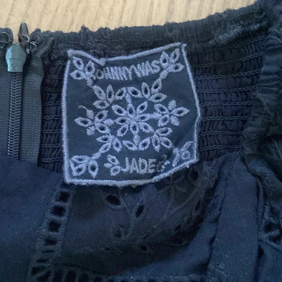 JOHNNY WAS ELLA EMBROIDERED SILK BLEND BLACK MINI DRESS SIZE L - Picture 4 of 8